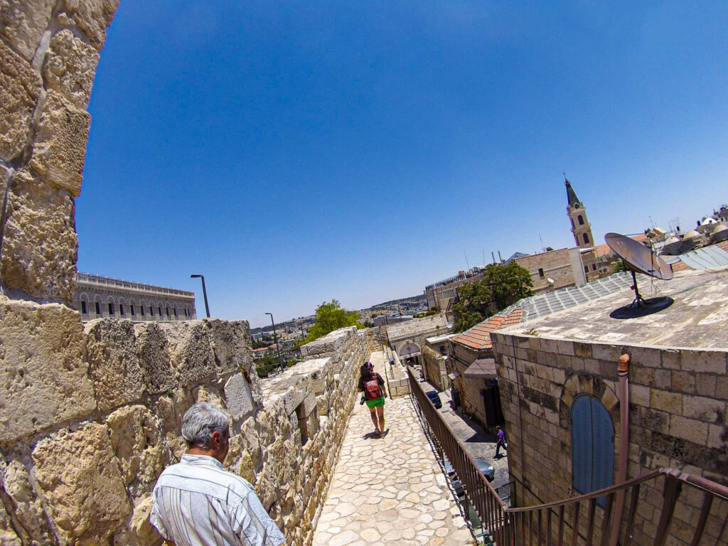 Sarah on the Jerusalem ramparts walk in Israel -one of the best things to do to make Jerusalem worth visiting