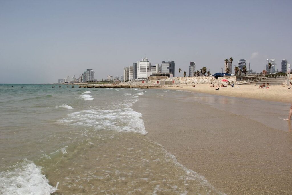 Tel Aviv Skyline from Yafo/Jaffa port with the Mediterranean